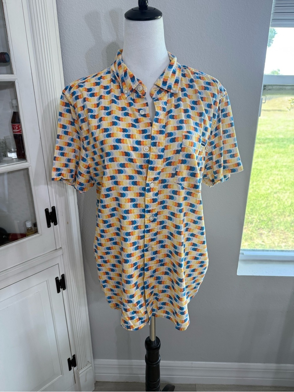 Chubbies Men's Short Sleeve Button-Up Shirt in Blue, Yellow & Orange